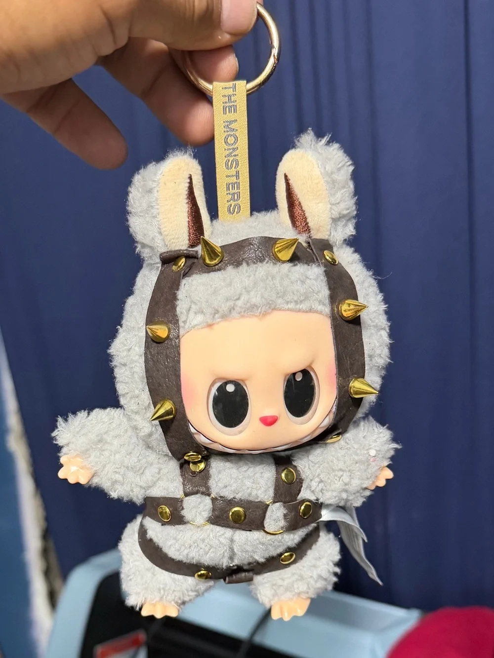 Plush Fabubu Doll with Spiked Leather Harness - Gray